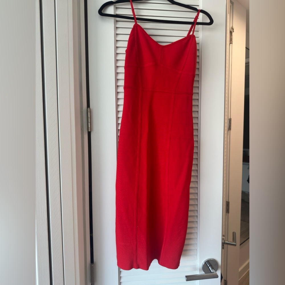 BCBGMaxAzria Red Spaghetti Strap Midi Dress